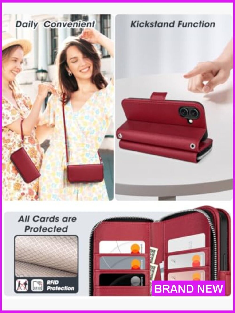 Crossbody Wallet Case for iPhone 17 with Card Slots & Kickstand - Picture 5 of 6